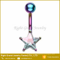 Heart Prong Set Cubic Zircon Surgical Steel Rainbow Plated Belly Button Ring